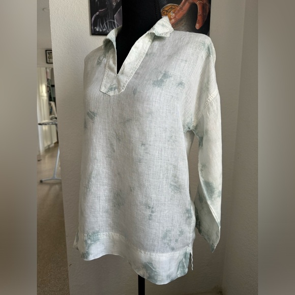 Rachel Zoe Tie Dye Mint & Ivory Linen Blouse - Picture 6 of 16